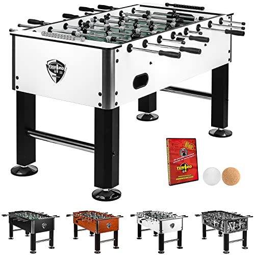 Tuniro Tischkicker Basic/Pro, vormontiert, BTFV Zertifiziert, 4 Dekorvarianten, schadstoffgeprüft, inkl. DVD + Bälle, Kicker-Tisch Tischfussball
