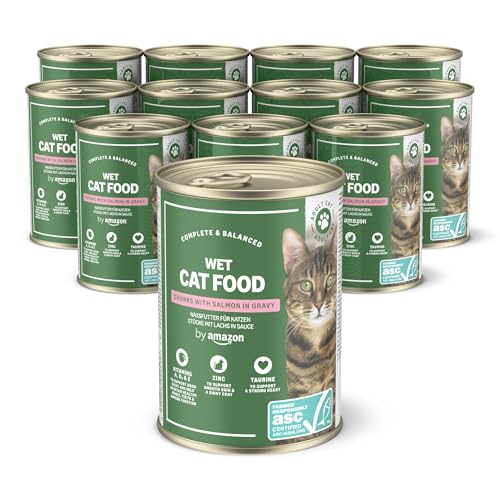 by Amazon Katzensfutter, nass, Dose, Lachsstück in Sauce (ASC-Zertifiziert), 12 x 415 g