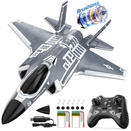 DEERC F35 4 Kanal Brushless RC Flugzeug für Erwachsene, ferngesteuertes Flugzeug, EDF Kampfjet, 2,4 GHz, 6 Achsen Gyro Stabilisator, EPP RTF, einfach zu fliegen für fortgeschrittene Spieler