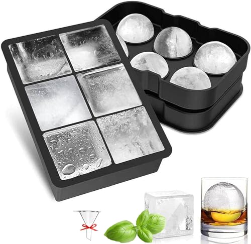 YouJabz 2 STK Eiswürfelform, Silikon Kugel Eiswürfelschale mit Deckel und großen quadratischen Eiswürfelform, Gekühlte Getränke, Whisky und Cocktails, LFGB Zertifiziert und BPA Frei Schwarz