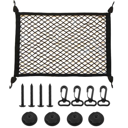 Landrain 140x100cm Gepäcknetz Auto, Elastisch Kofferraum Netz mit 4 Haken Sicherungsringe Schrauben für Alle Autos