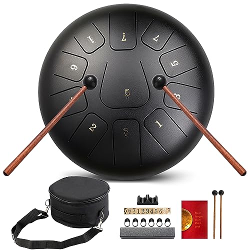 VAYOTOY Tongue Drum Zungentrommel Schlagzeug Instrument 10 Zoll 11 Noten Hand Pan Stahlzungentrommel Steel Tongue Drum mit Trommelschlägeln, Trommelschlägeln Tragetasche Note Sticks für Meditation