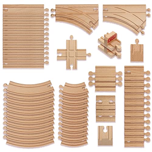 THE TWIDDLERS 64-teiliges Premium Holz Holzeisenbahn Set mit Geschenkbox - Spielzeug & Geschenk für Kinder - Kompatibel mit den Meisten Herstellern