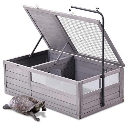 Schildkrötenhaus aus Holz, Schildkröten-Gehege, Indoor-Schildkröten-Lebensraum, Outdoor-Reptilienkäfig, Upgrade-Version (Licht ist nicht im Lieferumfang enthalten)