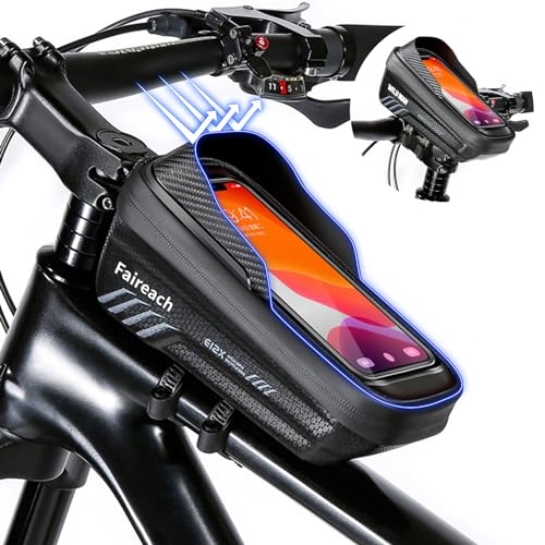 Faireach Fahrrad Rahmentasche mit 3D Sonnenblende, Wasserdicht handyhalterung Fahrrad, Fahrradtasche Lenkertasche Fahrrad mit 0.25mm Touchscreen und Regenfest Abdeckung für Smartphones bis 6,8''