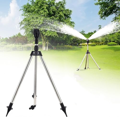 Rotating Tripod Sprinkler, Edelstahl Rotary Bewässerung Stativ Teleskop Unterstützung Sprinkler, für Hof, Garten, Rasen