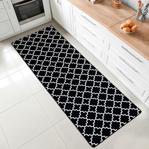 miqna Wohnzimmer Teppich Kurzflor Moderne geometrische rutschfeste Boden Flur Teppich Gel Läufer schwarz weiß (schwarz, 120 x 200 cm)