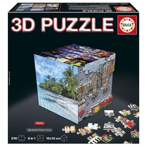 Educa - 3D Puzzle Reise | Die Puzzle-Herausforderung in Form eines Würfels mit insgesamt 216 Teilen. Struktur: Montierbare Basis mit 6 Puzzles zu je 36 Teilen. Ab 6 Jahren (20124)