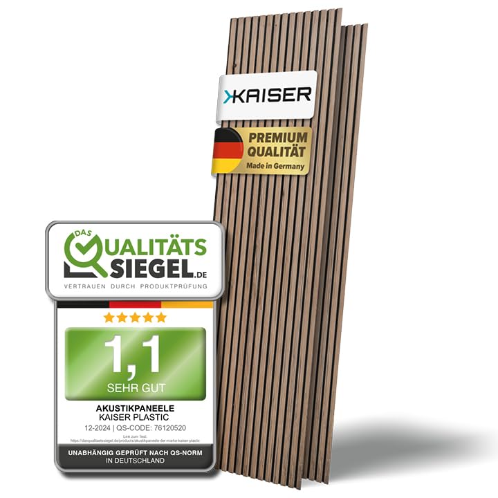 KAISER plastic® Akustikpaneele Holz | Farbe: Walnuss | Holzpaneele Wand in verschiedenen Formaten | Wandpaneele aus Holzfunier und Filz | moderne Holzoptik (120 x 60 cm)