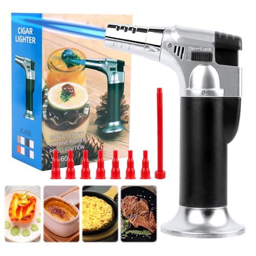Nachfüllbarer Crème Brulée Brenner, Flambierbrenner, Lötbrenner mit Sicherheitsschloss für die Küche, Brenner für Küche Crème Brulée Camping Grill Löten (Butan Nicht Inbegriffen)