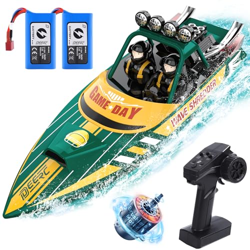 DEERC Bürstenloses Ferngesteuertes Boot 30 KM/H Schnelles Renn-Jetboot, 2 Akkus 30+Min. RC-Boot mit LED-Licht, Pool-Spielzeug für Jungen & Erwachsene