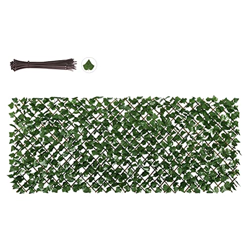 Sekey Efeu Sichtschutz mit Kabelbinder, künstliche Hecke Sichtschutz Ohne Bohren, Balkon Sichtschutz Kunstpflanzen Sichtschutzfächer für Balkon Garten, Blätter B, 100x200 cm, Ausziehbar Größe