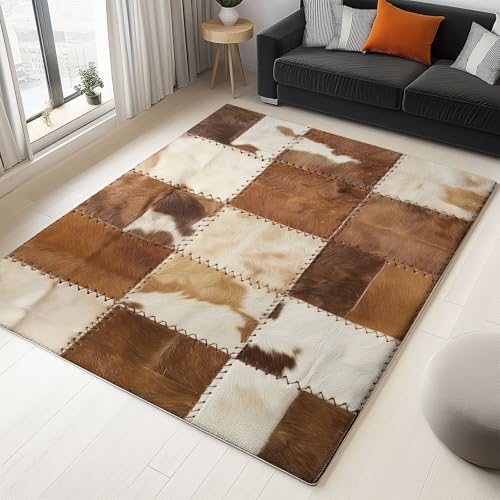 The Carpet Dunkelgelb Design ideal Patchwork-Teppich aus kuhfell Bedruckterfür Wohnzimmer Esszimmer und Außenbereich In- und Outdoor Teppich 160 x 230 cm