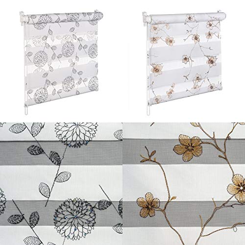 KSHANDEL24 DOPPELROLLO MIT Pailetten UND GLANZFASER Kupfer BRAUN Weiss SCHWARZ Blumenmuster (Blumen Kupfer Glanzfaser, 90x150 cm)
