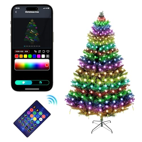 ZWOOS 400 LED Weihnachtsbaum Beleuchtung, RGB Christbaumbeleuchtung mit Ring, Weihnachtsbeleuchtung Strom, APP-Steuerung/Fernbedienung, Musiksynchronisation, Bluetooth-Verbindung, Höhe: 2 m