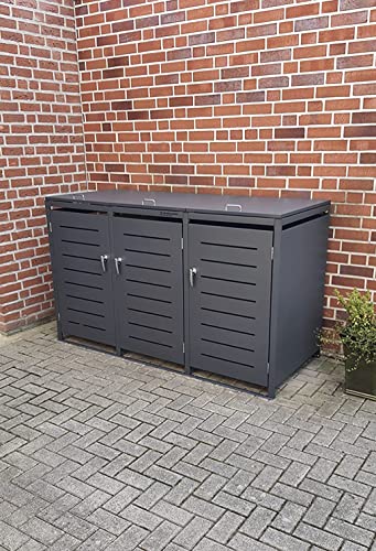 MY-MÜLLTONNE ALBA Mülltonnenbox Anthrazit für 3er Mülltonnen mit Klappdach (mülltonneboxen, muelltonnenboxen)