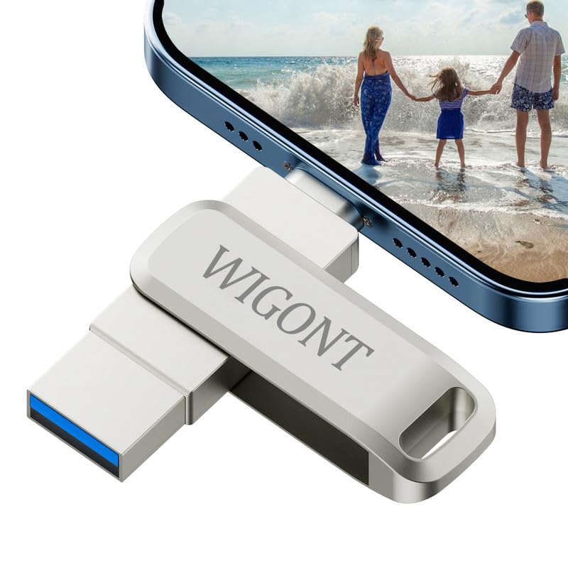 WIGONT 128 GB USB Stick für iPhone USB Stick,Externer Speicher für iPhone, iPad, PC, Kommt mit Typ-C-Adapter.Speicherstick zum Speichern von mehr Fotos und Videos auf verschiedenen Geräten.