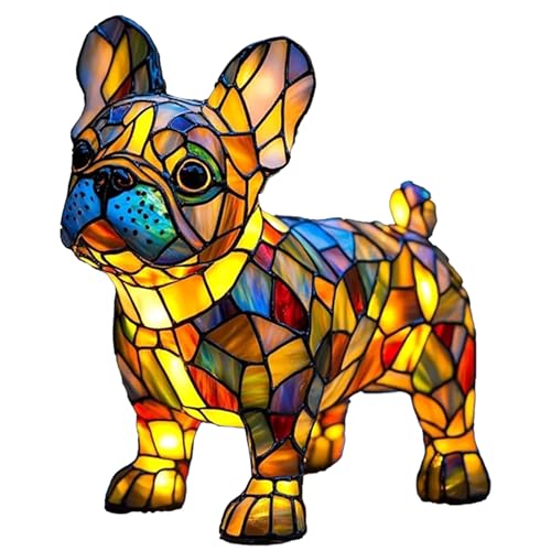 LED Lampe (Corgi/Mops/) - Handgefertigte Harz Nachttischlampe mit warmem Umgebungslicht, Wohndeko für Hundeliebhaber & Tierische Schlafzimmerbeleuchtung, Bulldog