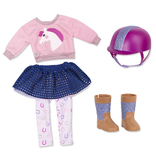 Glitter Girls Deluxe Puppenkleidung 36 cm Puppen Reiter Outfit – Reitstiefel, Reithelm, Pullover, Rock – Zubehör für Puppen, Spielzeug ab 3 Jahren, Zufällige Farbe
