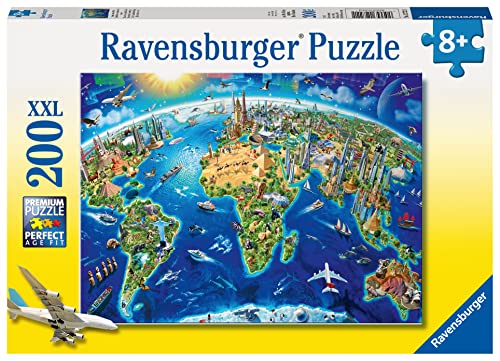 Ravensburger Kinderpuzzle - 12722 Große, Weite Welt - Puzzle-Weltkarte für Kinder ab 8 Jahren, mit 200 Teilen im XXL-Format