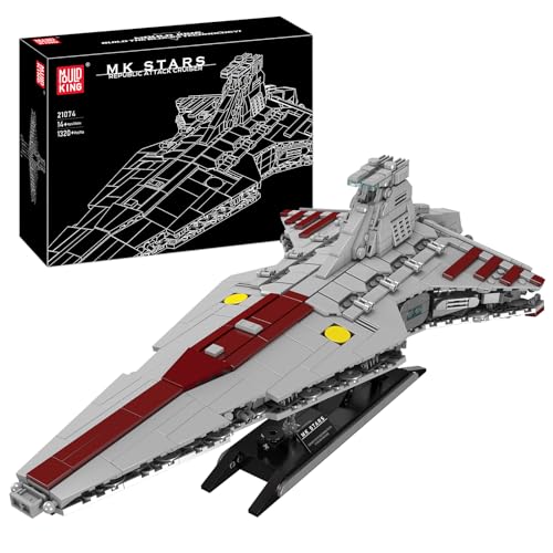 Mould King 21074 Super Star Destroyer Modell, Venator-Klasse Republik Angriffskreuzer Bausteinspielzeug, baubares Spielzeugmodell UCS Sammlerstück Spielzeug Bausatz für Erwachsene 1320 PCS