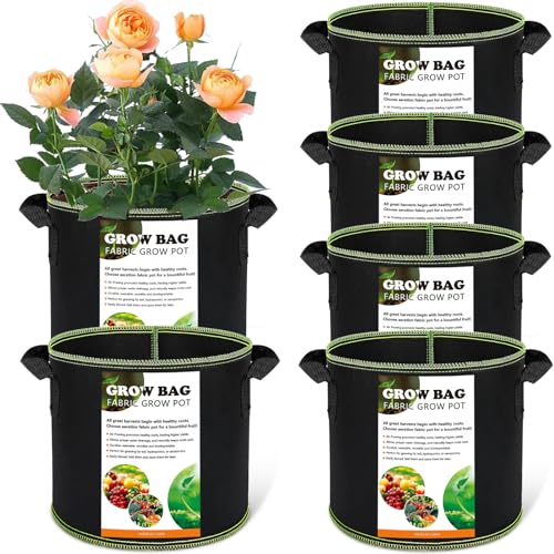Pflanzsack aus Vlies Stoff, Stofftopf 3 Gallons 11L Volumen (6er Pack),Tomaten kübel mit Griff, Atmungsaktive Pflanzentöpfe Für Den Außenbereich, für Den Anbau von Kartoffeln,Gemüse,Verdickter