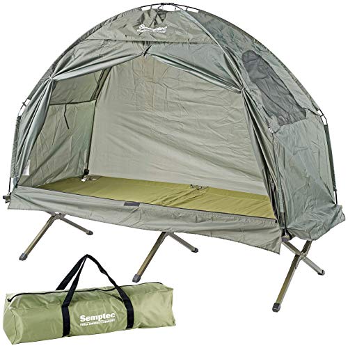 Semptec Urban Survival Technology Campingbett: 2in1-Zelt mit Alu-Feldbett, 1200 mm Wassersäule, 193 x 78 x 160 cm (Liegezelt, Zelt Mit Liege, wasserdichte Taschen)