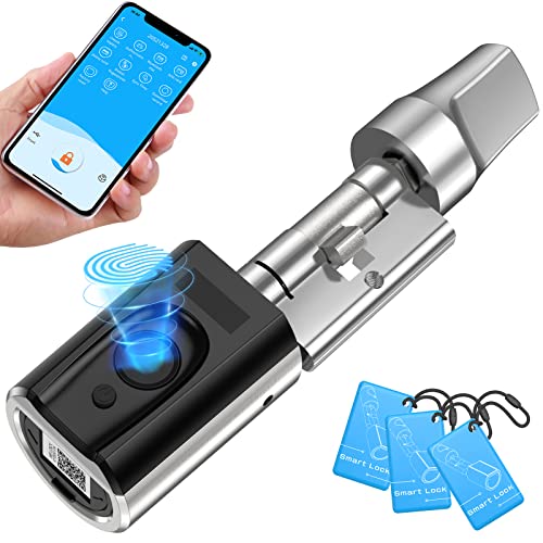 WELOCK Fingerabdruck Schloss Haustür, IP65 Wasserdichtes Schloss mit Fingerabdruck, Türschloss Fingerabdruck Unterstützt RFID-Karte, Wifi und Bluetooth, Geeignet für Türen von 30-70 mm