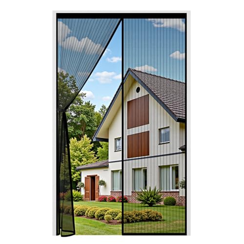 Auxmir VERDICKTER Fliegengitter Tür, 110x220cm Magnet Insektenschutz, Stärkere Magneten, Langlebige Fliegengitter Balkontür, 4cm Breites Klettband, Fliegenvorhang für Wohnzimmer Terrassentür, Schwarz
