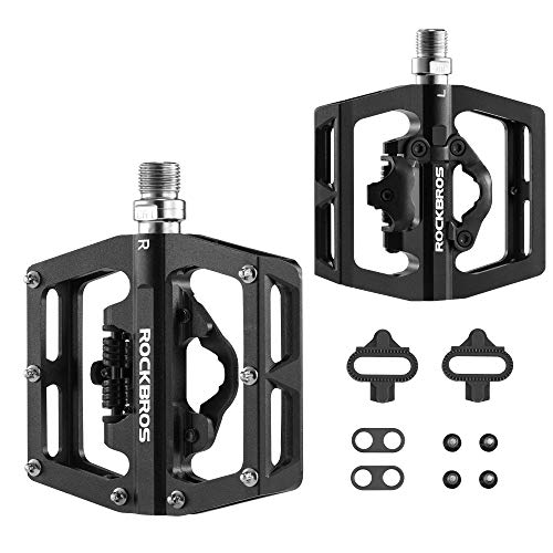 ROCKBROS Fahrradpedale Aluminium rutschfest 2 in 1 SPD Pedale/Plattform Pedale für MTB Rennrad Stadtrad Schwarz