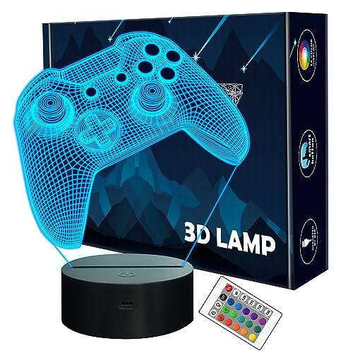 Lightzz 3D-Gamepad Nachtlicht, Spielekonsole Illusionslampe mit Fernbedienung + Touch 16 Farbblinken Wechseln + Timer Schreibtischlampen Kinderzimmer Geschenke für Spielefan