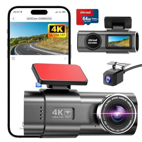 Dashcam Auto Vorne Hinten 4K+1080P,WiFi Dashcam mit Parküberwachung,64G SD Karte,Super Nachtsicht, WDR, 170°+140° Weitwinkel, 1.47“ IPS-Bildschirm,G-Sensor, Loop-Aufnahme, APP Steuerung