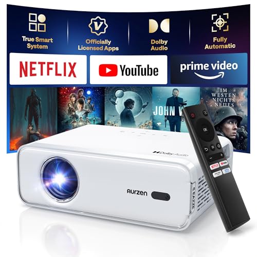 Aurzen Eazze D1 Smart Beamer Heimkino Projektor: Beamer 4K Unterstützt Full HD 1080P Beamer mit NetfIix Officially & DoIby Audio, Autofokus & Trapezkorrektur, Mini WiFi Bluetooth Video Projector