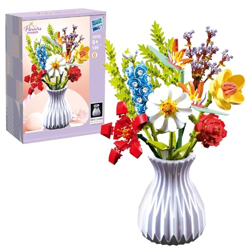 DHINCHANSAIB Blumenstrauß Klemmbausteine, 756Teile Blumenstrauß Bausatz, 8Künstliche Blumen Mit Vase, Botanical Kollektion Bauklötze Pflanzen Home Deko (109-6)