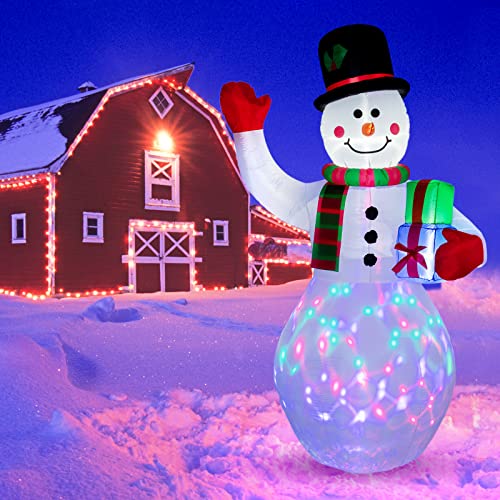 8ft Aufblasbarer Schneemann mit LED Licht, LUNSY Aufblasbar Weihnachtsdeko Riesen Christmas Snowman Figur mit Geschenkbox, IP44 Wetterfest Weihnachtsdekoration für Außen Innen Garten Rasen Winterdeko