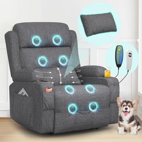 SQUEBILIFE Relaxsessel Fernsehsessel Elektrisch Verstellbar Massagesessel mit Wärmefunktion Liegefunktion Fußteil, 2 Seitentaschen Getränkehalter, TYP C & USB-Anschlüsse, TV Sessel für Wohnzimmer