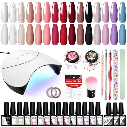 Gel Nagellack Set, VANREESA Gel Nagellack Set mit 36W Nagel Lampe 15 Stk. Gel Farblack für Nägel U V Nagellack Maniküre Starter Set Gel Polish Set Geschenk für Frauen