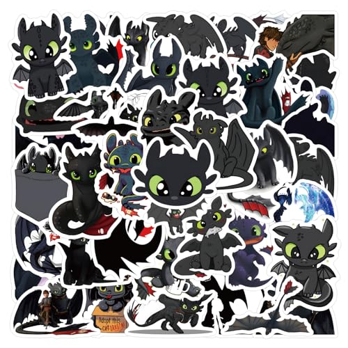 50 Stück Toothless Aufkleber Pack Toothless Sticker Set wasserdichte Vinyl Sticker für Laptop Kinder Autos Motorrad Fahrrad Skateboard Gepäck Koffer Computer Aufkleber Graffiti Decal