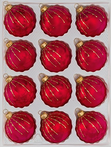 12 TLG. Glas-Weihnachtskugeln Set in Ice Rot Gold Regen- Christbaumkugeln - Weihnachtsschmuck-Christbaumschmuck