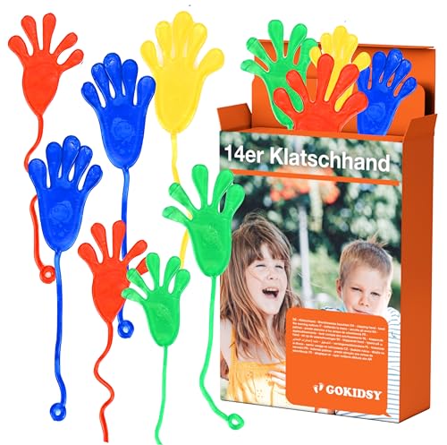 gokidsy 14x Klatschhand Mitgebsel für Kinder: Als Mitbringsel, Gastgeschenk & Giveaway - Glibberhände als Partygeschenke - Kindergeburtstag von Jungen & Mädchen