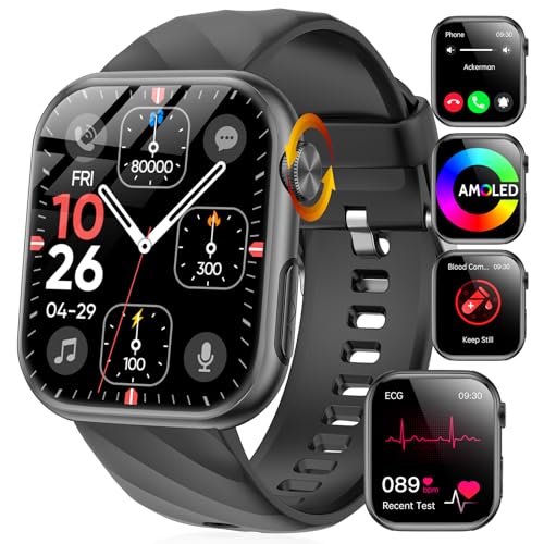 2024 Smartwatch EKG+HRV/Harnsäure/BMI Herren Damen 1,97' AMOLED Gesundheitsuhr mit Telefonfunktion 24H Herzfrequenz SPO2 Blutdruck Körpertemperatur ΒΙυtｚυcker Schlafmonitor Fitnessuhr für Android/iOS