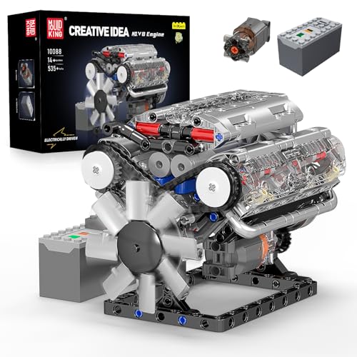 Mould King 10088 Technik V8 Motor Bausteine Spielzeug, 535 Stück APP Engine Klemmbausteine Bausatz Geschenk für Jungen Mädchen