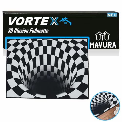 MAVURA Vortex 3D Illusion Fußmatte Türmatte Schmutzfangmatte Teppich optische Täuschung Bodenmatte Außen Innen waschbar rutschfest 60x40cm