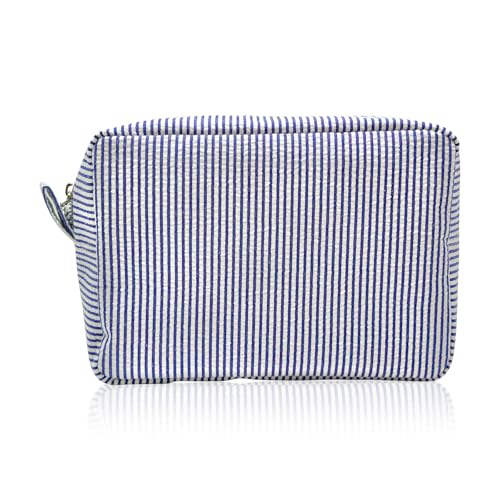 BRDXOOL Damen Kosmetiktasche Reisekosmetiktasche Große Kapazität Tragbare Gestreifte Kosmetiktasche Süße Kosmetiktasche Damen Aufbewahrungsbox Kulturbeutel Aufbewahrungstasche Weite Öffnung (Marine)