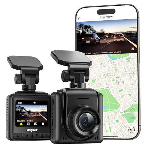 Dashcam Auto WiFi 2K, Mini Vorne Autokamera Unterstützt externes GPS-Modul,APP,IPS-Bildschirm,Ultra Nachtsicht,170°Weitwinkel,WDR,24 Std. Parkmodus und Bewegungserkennung,G-Sensor