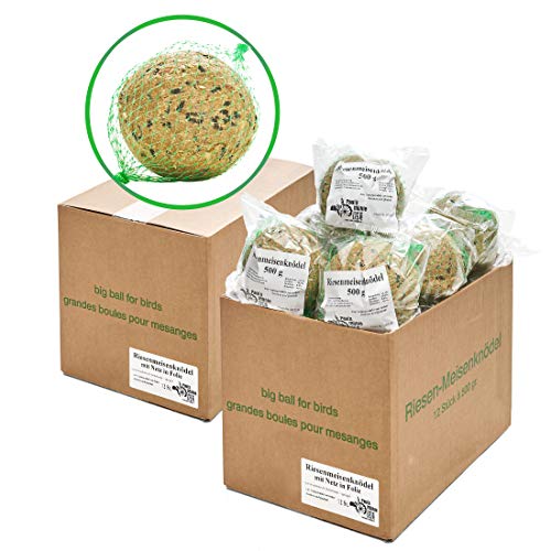 Paul´s Mühle Riesen-Meisenknödel, Premium Ergänzungsfutter für Wildvögel, mit Netz im Karton, 24 Stück (2 x 12 x 500 g)