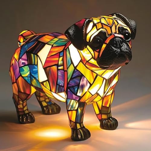 Corgi Lampe und Mops Lampe, Hundelampen Serie aus Harz, Französische Bulldogge und Dackel Tischleuchte mit warmem LED-Licht, Haustier-Dekolampe für Hundefans (A)