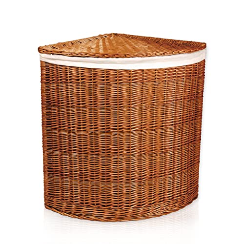 Lycce Wäschekorb mit Deckel 125 l Eckwäschekorb Weide natur Gr. 2