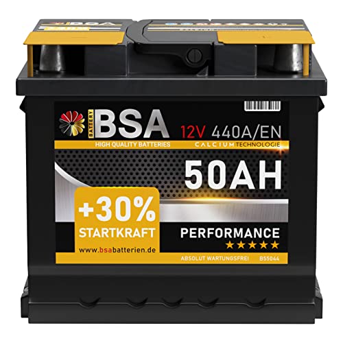 BSA Autobatterie 12V 50AH 440A/EN Starterbatterie Batterie ersetzt 44Ah 45Ah 47Ah 50Ah 40Ah mit PKW