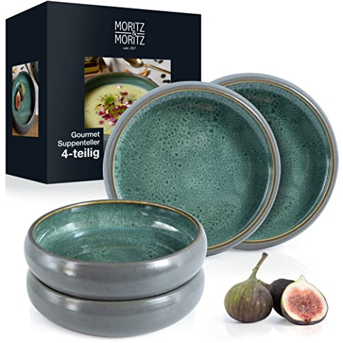 Moritz & Moritz SOLID 4x Suppenteller Steinzeug 19cm - Bowl Schüssel aus Steinzeug für Suppe, Nudeln, Salat oder Müsli